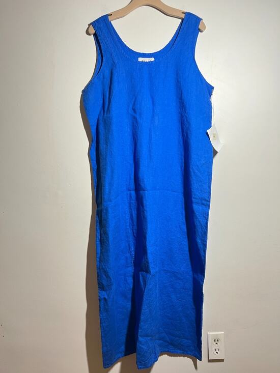 Flax Dresses & Skirts - FLAX NWT Cobalt Blue 100% Linen Long Round Neck Sleeveless Long Maxi Dress L